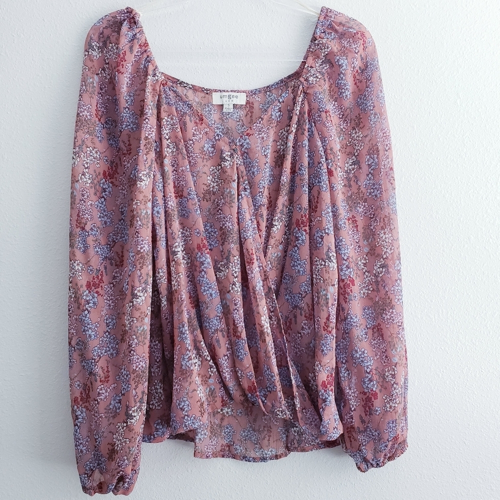 Umgee Slightly Sheer Floral Long Sleeve Blouse